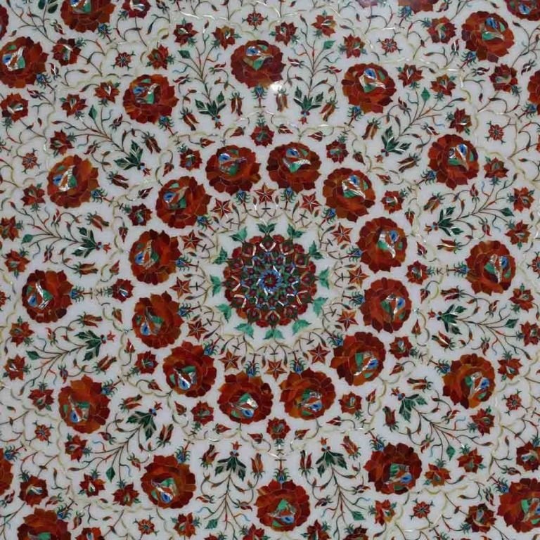 48" Marble Table Top, Inlaid Carnelian Stone, Floral Handmade Art, Coffee Table Top, Mosaic Marquetry Art, coffee/end/side/dinning table top - Image 2