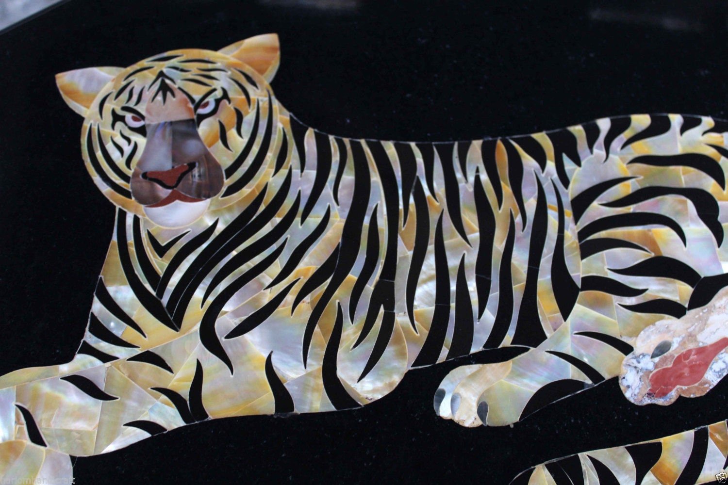 32" Tiger Art Marble Table Top, Decorative Handmade Floral Art, Mosaic Art, coffee/end/side/dinning table top, A Royal Gift For Tiger Lovers - Image 2