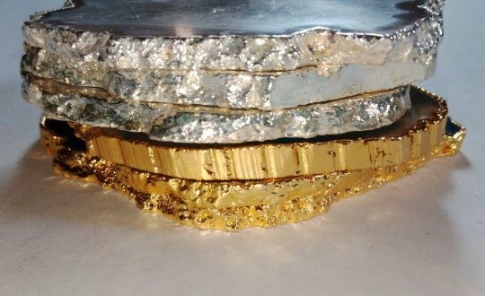Decorative Mix Colours Agate Coasters Set of 4 Gold or Silver Electroplated, Handmade Coaster, Table Coaster, Home Decor - Image 3