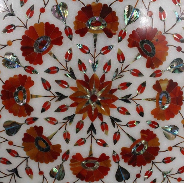 12" Marble Marquetry Gems Inlay Plate, Flowers, Pietra Dura Art, Serving Plate, Marble Serveware, Plate, Gift, Kitchen Decor, Home Decor - Image 2