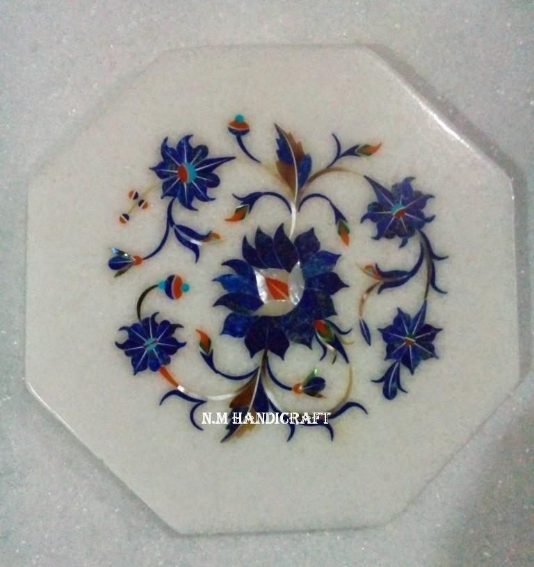 Marble Marquetry Gems Inlay Tile, Tea Coaster, Coaster, Flowers, Pietra Dura Art, Gift, Kitchen Decor, Home Decor