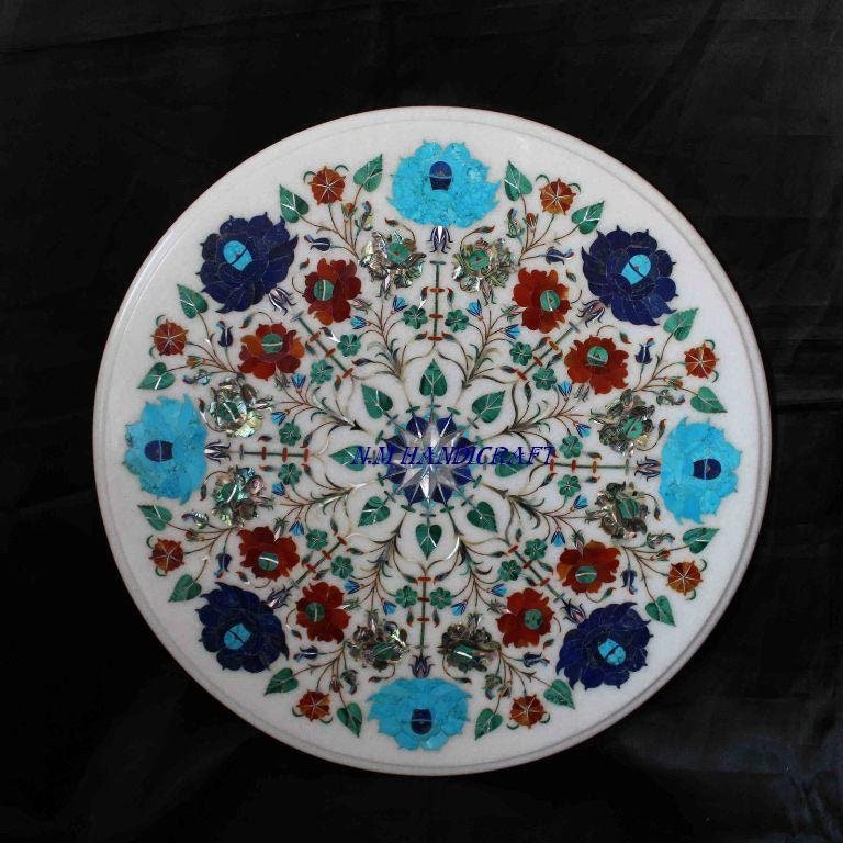 15" Handmade Marble Table Top, Inlaid Semi Precious Stone, Floral Handmade Art, Mosaic Pietra Dura Art, coffee/end/side/dinning table top