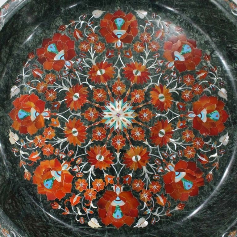 15 " Decorative Marble Fruit Bowl, Fully Carnelian Stones Inlaid, Handmade Art, Marble Serveware, Home Decorative, Pietra Dura Art - Image 2