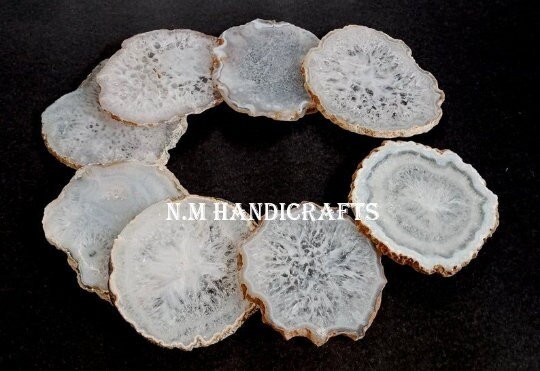 White Agate Coasters Set of 4 Gold or Silver Electroplated, Handmade Coaster, Table Coaster, Home Decor - Image 3