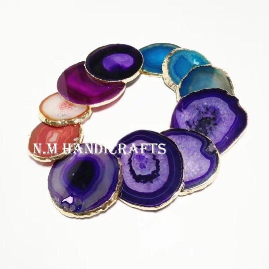 Decorative Mix Colours Agate Coasters Set of 4 Gold or Silver Electroplated, Handmade Coaster, Table Coaster, Home Decor - Image 2