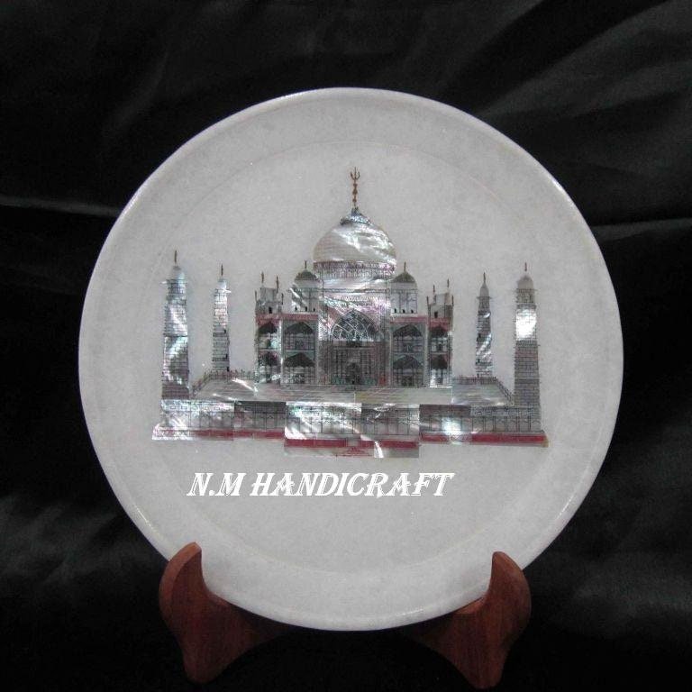 Decorative Marble Taj Mahal Inlay Plate, Pietra Dura Art, Coaster, Served In Marble, Plate, Gift, Kitchen Decor, Home Decor