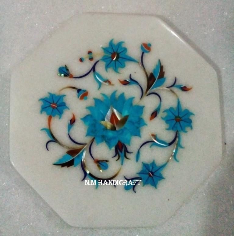 Marble Marquetry Gems Inlay Tile, Tea Coaster, Coaster, Flowers, Pietra Dura Art, Gift, Kitchen Decor, Home Decor - Image 2
