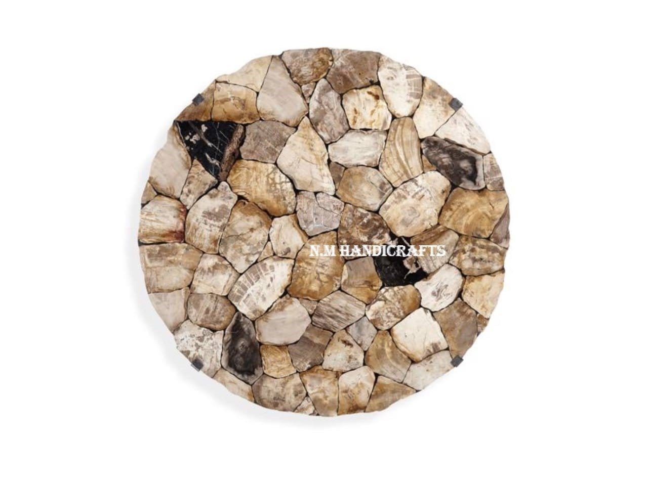 Petrified Wood Agate Round Edge Side/Coffee Table, Mid Century Coffee & End Table, Agate Stones Marquetry, Decorative Design, Home Decor