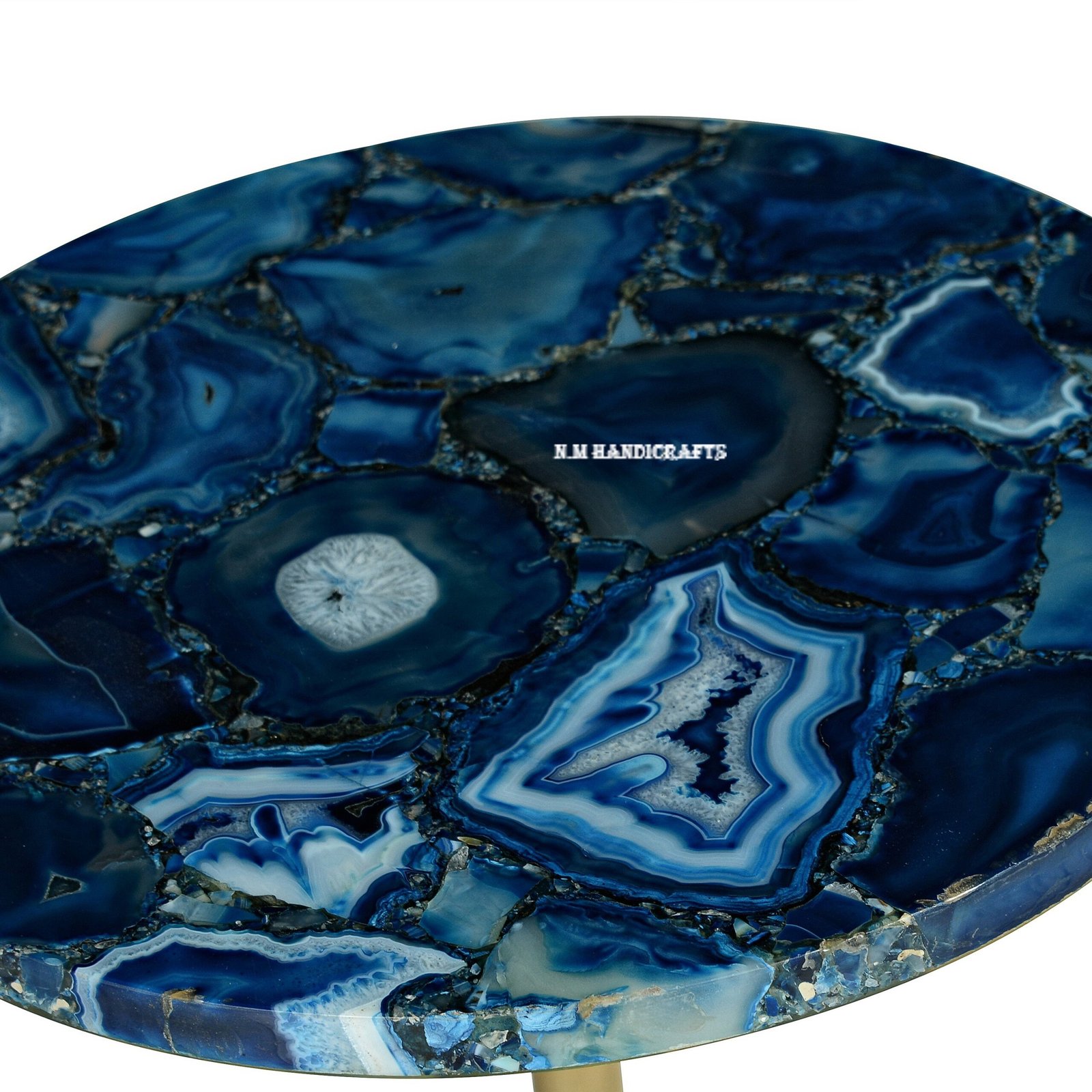 Blue Agate Table Top, Coffee & End Table, Centre Table, Aquin Pedestal Stand, Side Table, Office Table, Agate Stones Marquetry, Home Decor - Image 2