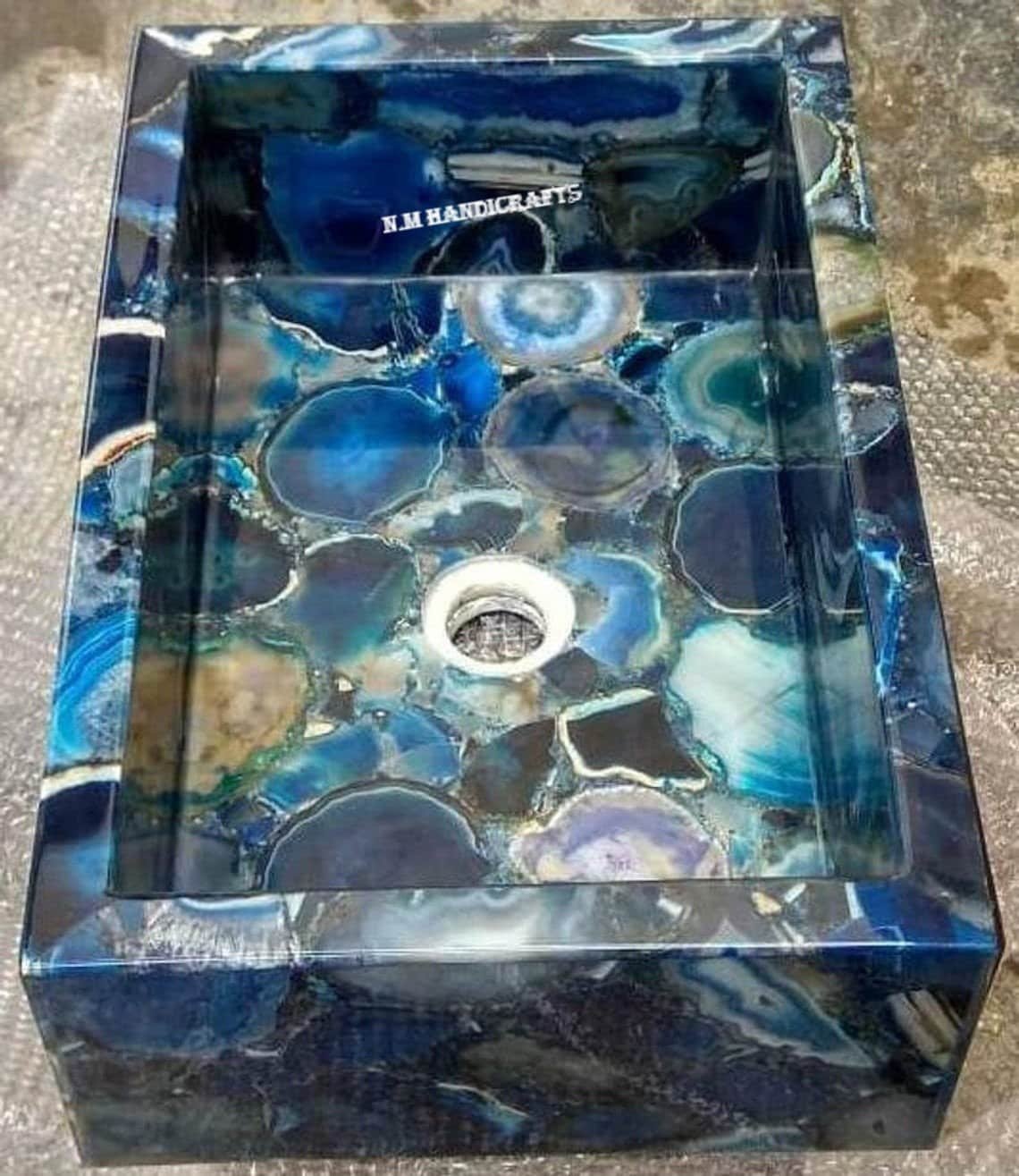 Blue Agate Stone Sink, Wash Basin, Bathroom & Kitchen Sink, Dinning Room Wash Basin, Marble Counter Top, Random Work, Bathroom Accessories