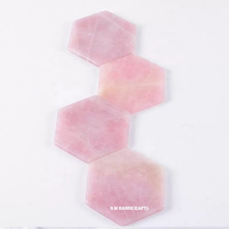 Rose Quartz Coaster Set, Hexagon Shape Coaster, Coaster Set, Tea Coaster, Handmade Coaster, Table Coaster, Home Decor, Office Decor, Gift - Image 2
