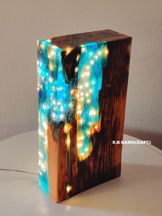 Wood & Epoxy Resin Lamp, Lighting Lamp, Pedestal Lamp, Floor Lamp, Interior Decor, Home Decor, Office Decor, Wedding Gift, Gift For Her - Image 2