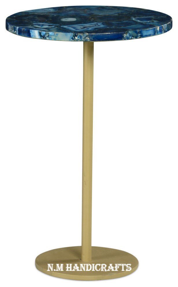 Blue Agate Table Top, Coffee & End Table, Centre Table, Aquin Pedestal Stand, Side Table, Office Table, Agate Stones Marquetry, Home Decor - Image 3