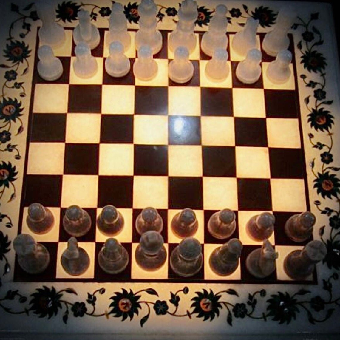 White Marble Chess Table, Gem Stones Inlay, Game Board, Chess Set, Vintage Chess, Mosaic Marquetry Art, Stone Chess Board, Red Chess Squares - Image 3