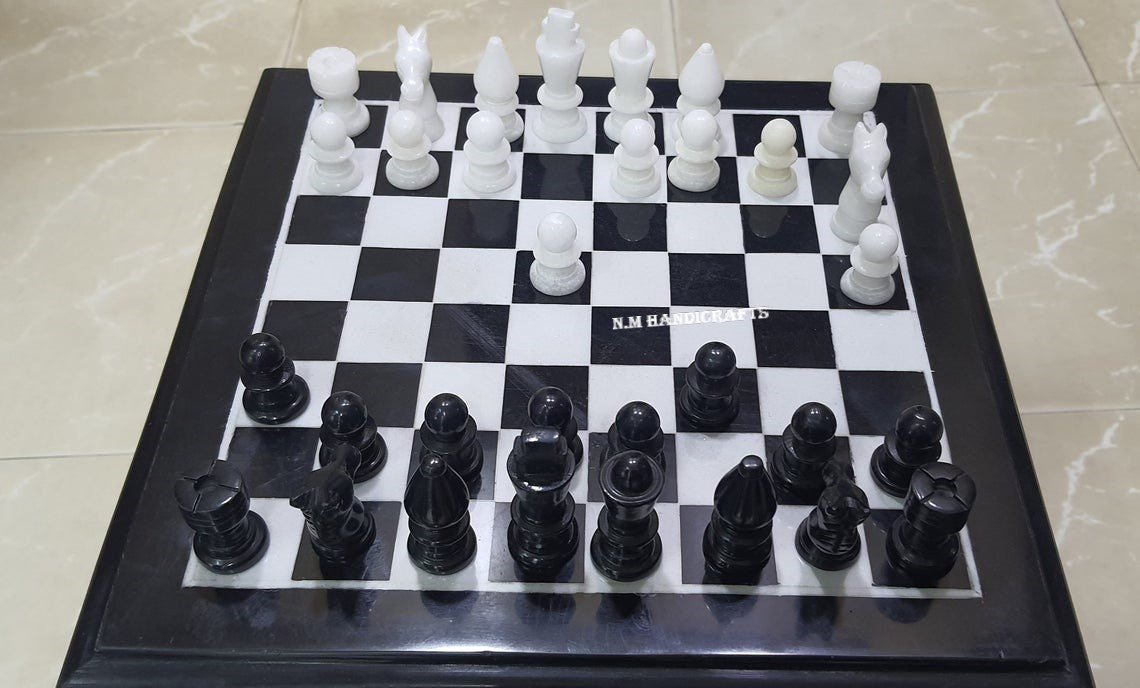Black Marble Chess Set, Tournament Chess Board, Pietra Dura Art, Vintage Chess, Mosaic Marquetry Art, Chess table, Black Stone Chess Set, - Image 3