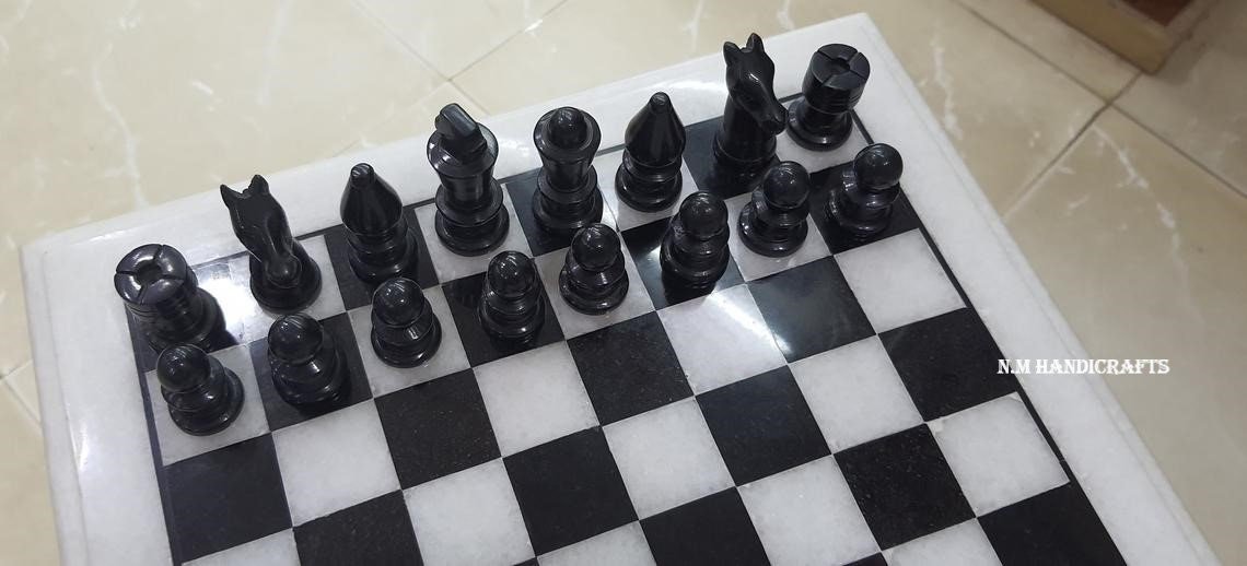 White Marble Chess Set, Tournament Chess Board, Pietra Dura Art, Vintage Chess, Mosaic Marquetry Art, Chess table, coffee/end/side/table top - Image 2
