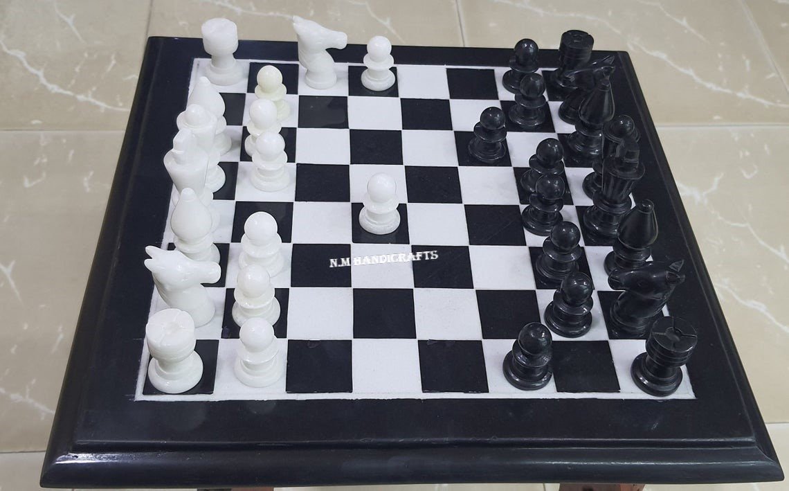 Black Marble Chess Set, Tournament Chess Board, Pietra Dura Art, Vintage Chess, Mosaic Marquetry Art, Chess table, Black Stone Chess Set, - Image 2