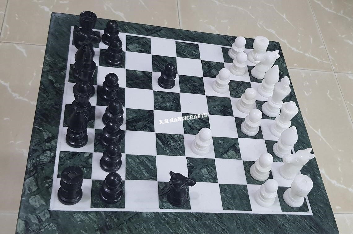 Green Marble Chess Set, Tournament Chess Board, Pietra Dura Art, Vintage Chess, Mosaic Marquetry Art, Chess table, Grey Stone Chess Board - Image 3