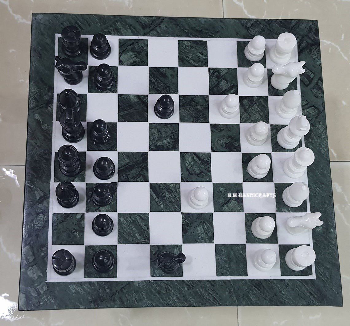 Green Marble Chess Set, Tournament Chess Board, Pietra Dura Art, Vintage Chess, Mosaic Marquetry Art, Chess table, Grey Stone Chess Board - Image 2