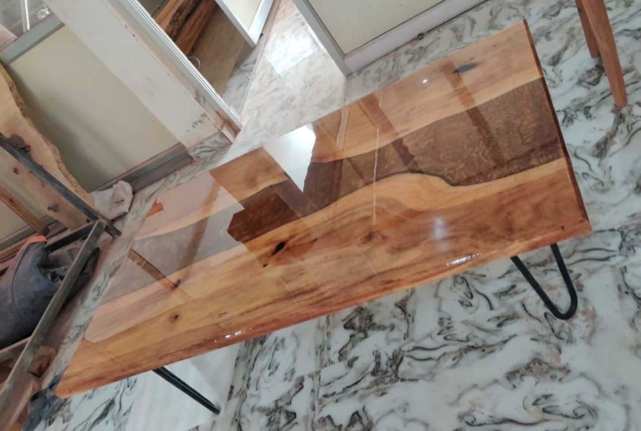 Red Resin River Table, Natural Wood, Center Table Top, Coffee Table, Bench Style, Hallway Table, Office Table, Conference Table, Made 4 You - Image 2