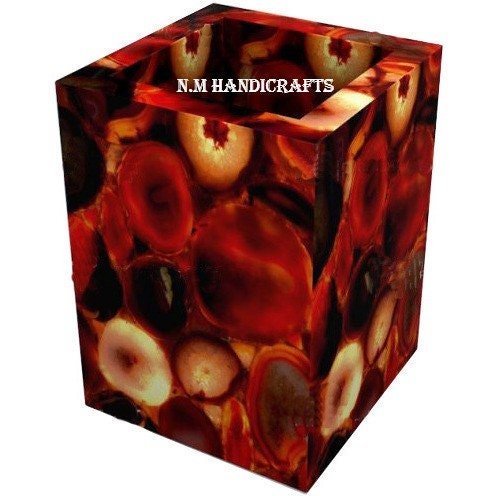 Red Agate Bath Set, 7 Pcs Set, Stone Bath Set, Bath Accessories, Soap Dispenser, Soap Dish, Vanity Tray, Brush Holder, Trash Bin, Tissue Box - Image 2