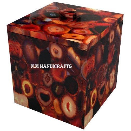 Red Agate Bath Set, 7 Pcs Set, Stone Bath Set, Bath Accessories, Soap Dispenser, Soap Dish, Vanity Tray, Brush Holder, Trash Bin, Tissue Box - Image 3