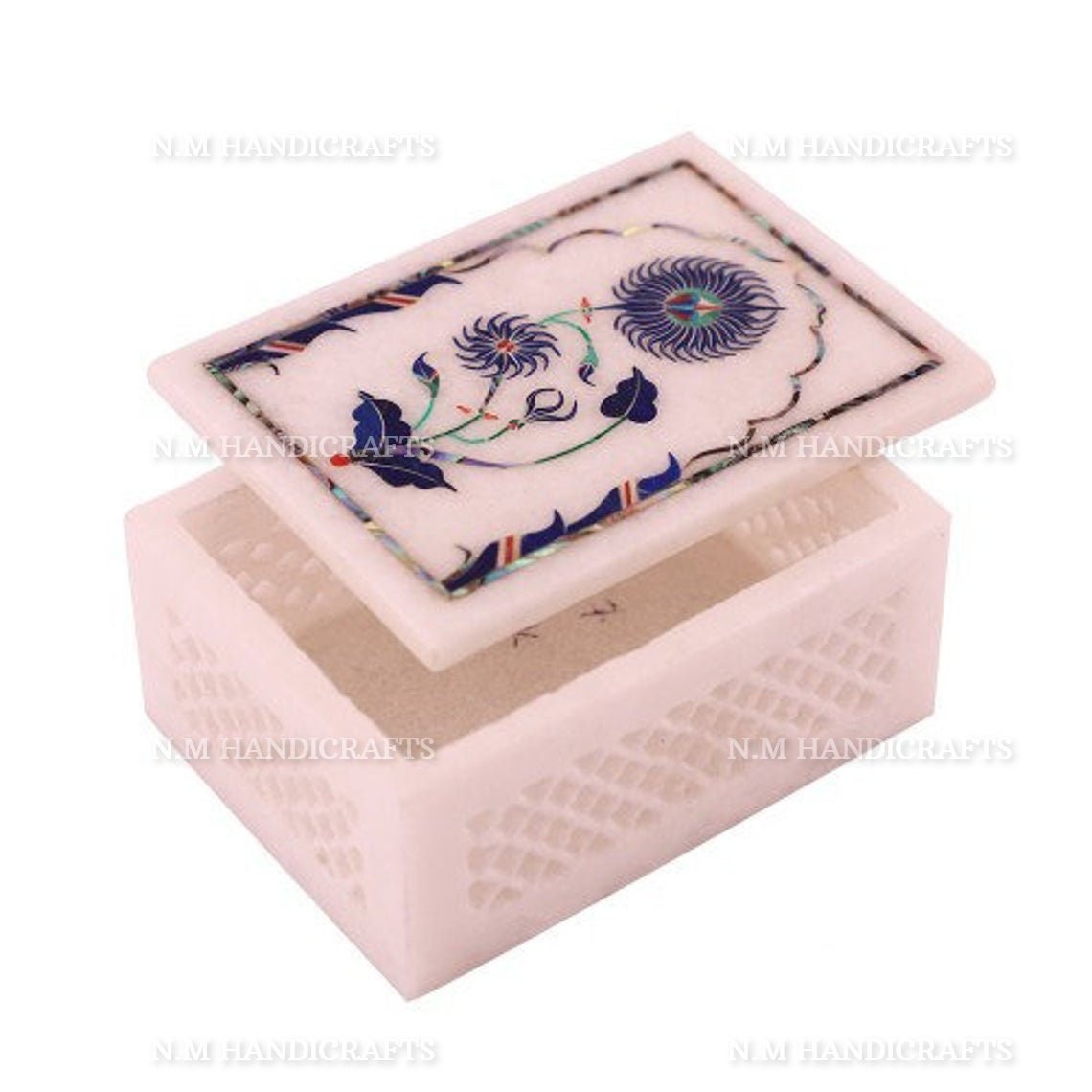 Floral White Marble Inlay Jewelry Box, Spider Art, Semi Precious Stones Inlaid, Trinket Box, Unique Gift For Her, Handcrafted Jewel Box - Image 2