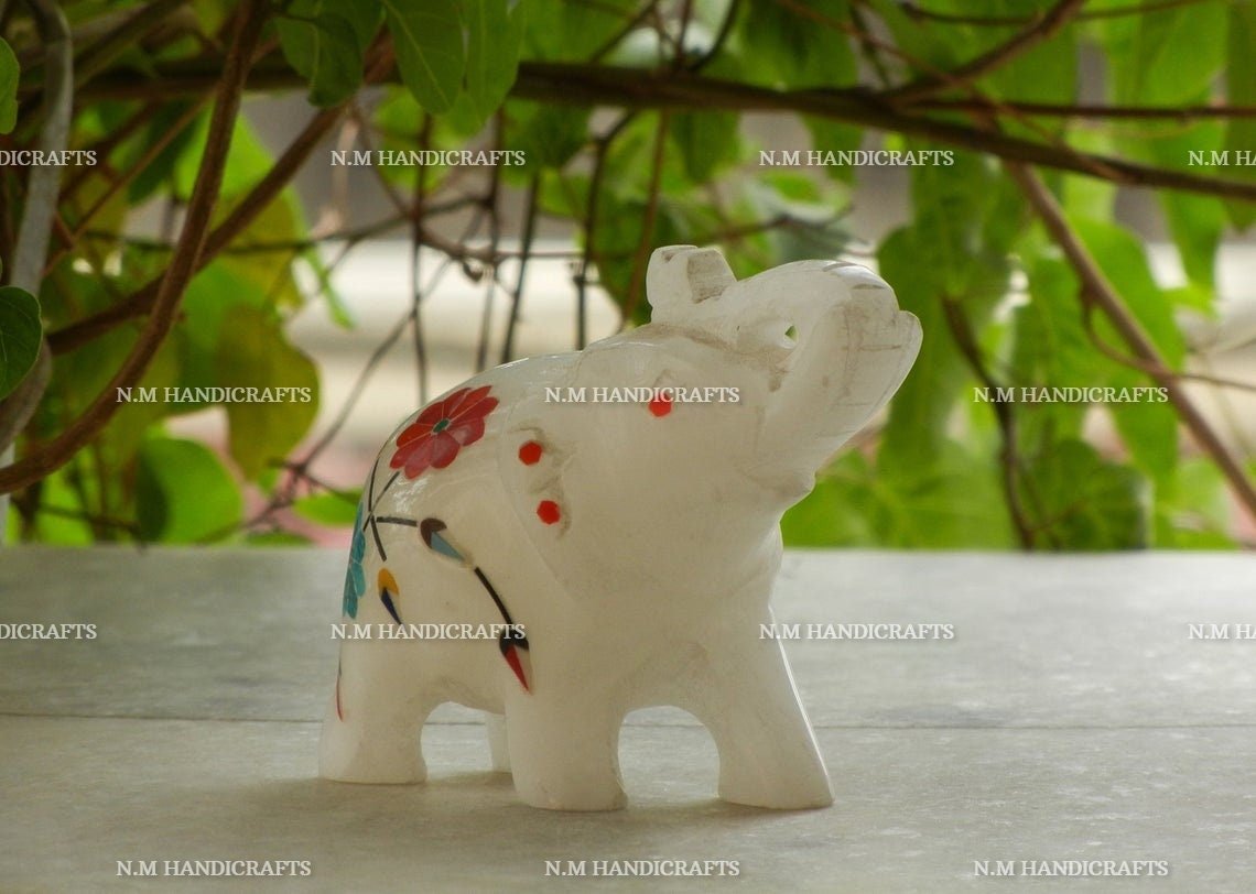 Marble Inlay Baby Elephant, Small Elephant, Pietre Dure Art, Baby Gift, Kids Toy, Home Decor, Table Decor, Animal & Figures, Handmade Art - Image 2