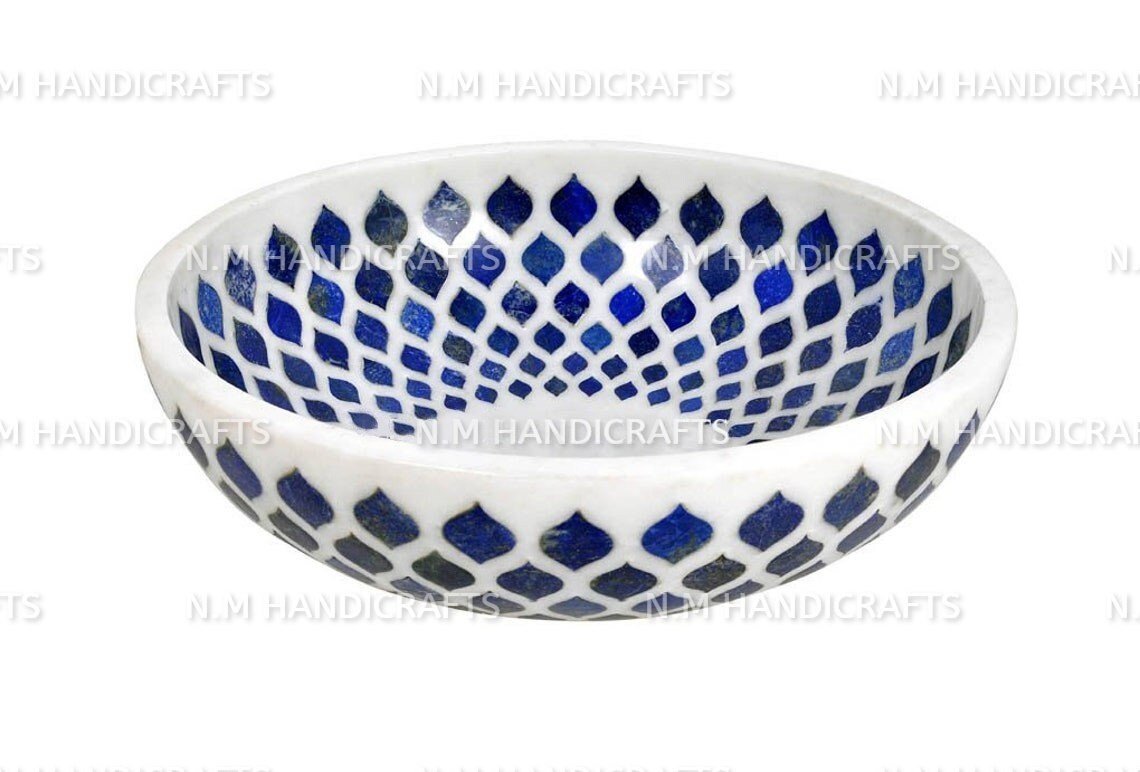 Marble Fruit Bowl, Lapis Lazuli Inlaid, Snack Bowl, Food Bowl, Marble Serve ware, Tray, Platter, Home Decorative, Handmade Bowl,Shaving Bowl - Image 2