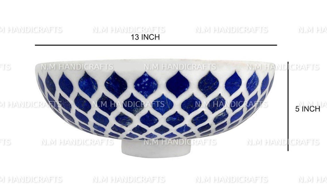 Marble Fruit Bowl, Lapis Lazuli Inlaid, Snack Bowl, Food Bowl, Marble Serve ware, Tray, Platter, Home Decorative, Handmade Bowl,Shaving Bowl - Image 3