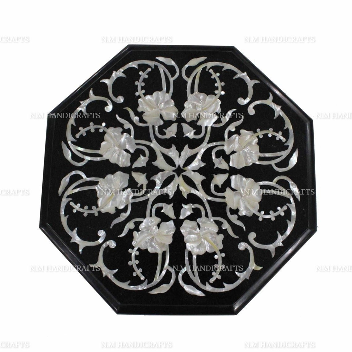 Black Marble Inlay Coffee Table Top, Octagon Table, Mother Of Pearl Shell Inlay, Living Room Furniture, Side & End Table, Center Table,Inlay
