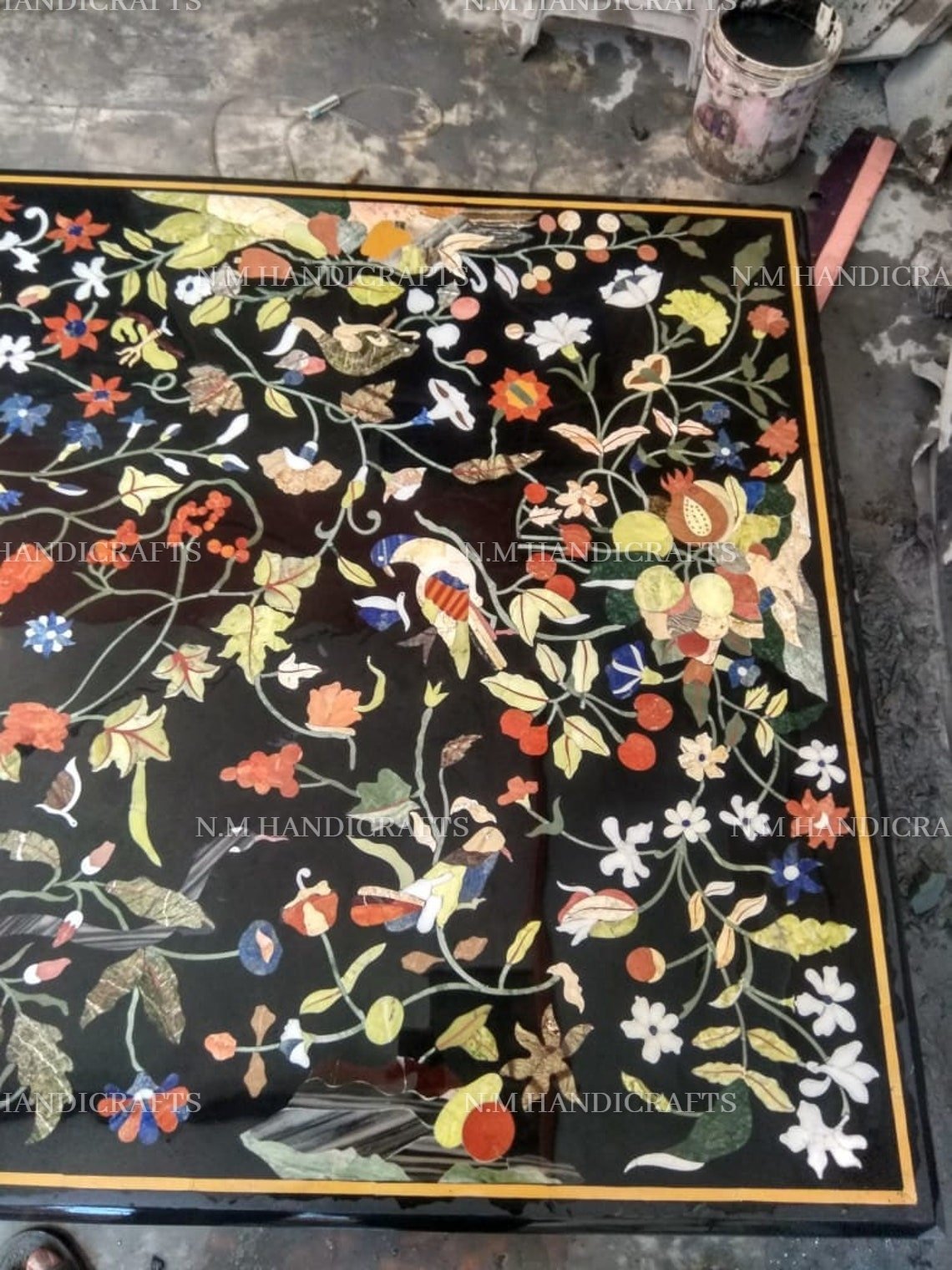 Black Marble Counter Tops, Dining Breakfast Table, Coffee Dining Center Table Top, Bird Inlay Beautiful Art, Interior Decor, Occasional Gift - Image 3