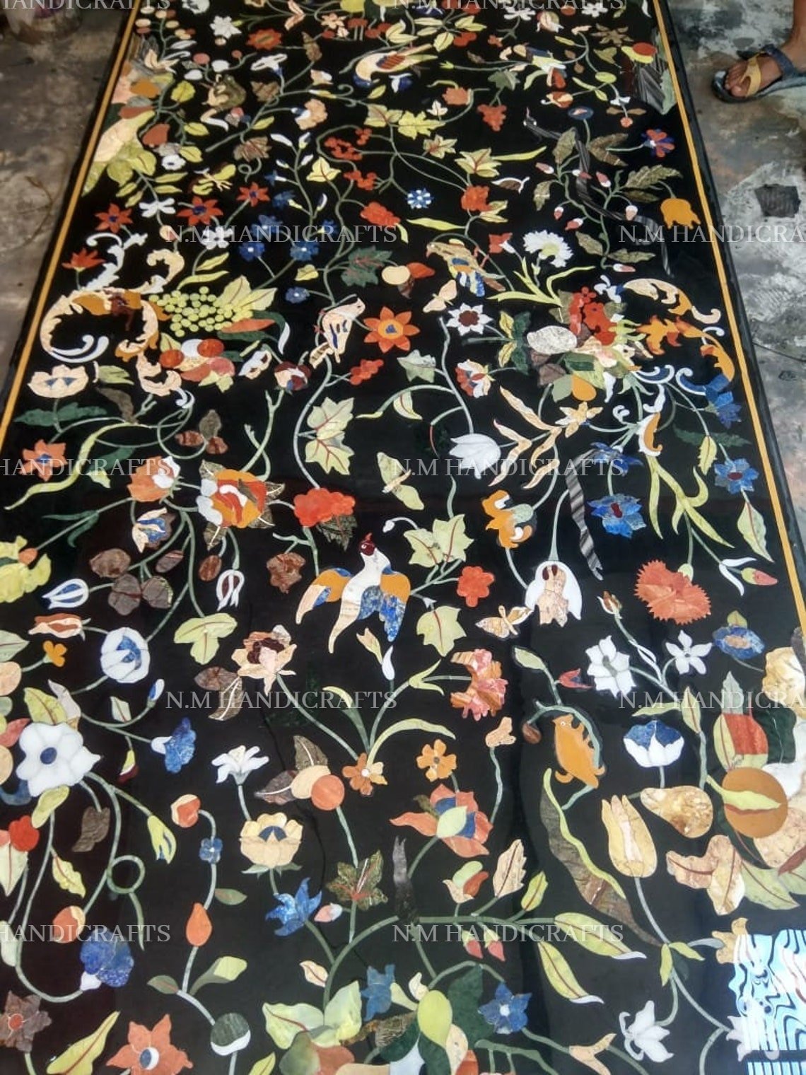 Black Marble Counter Tops, Dining Breakfast Table, Coffee Dining Center Table Top, Bird Inlay Beautiful Art, Interior Decor, Occasional Gift - Image 2