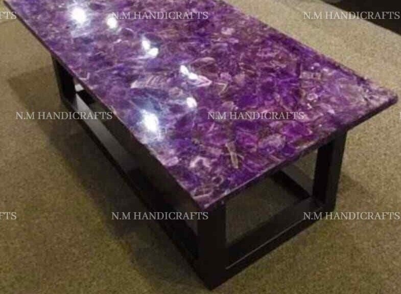 Purple Amethyst Table Top, Agate Table For Coffee, Amethyst Table, Natural Agate, Home Décor Furniture, Amethyst gem stone table, Natural - Image 3