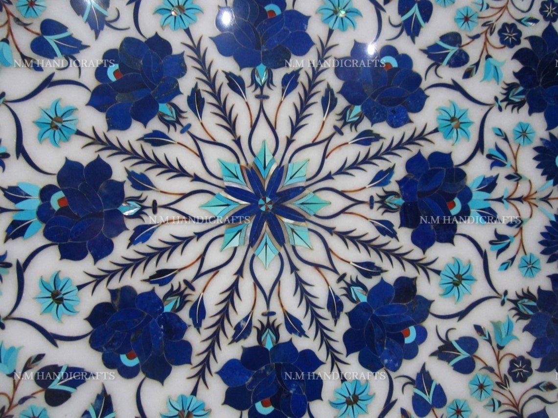 Blue Lapis Lazuli Oval Table Top, Dining Table, Coffee Table, Center Table, Hallway Table, Office Table, Vintage Antics Tables, Gemstones - Image 2