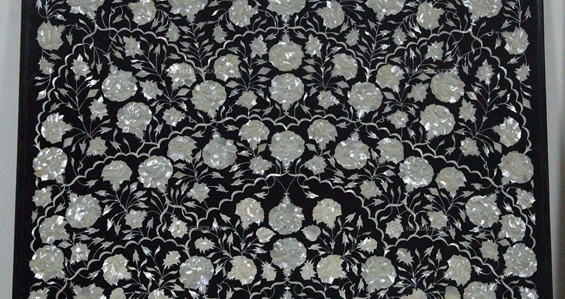 Black Marble Dining Table, Magnificent Piece of Arts, Mother Of Pearl Shell Inlay, Antics Art, Hallway Table, Garden Table, Conference Table - Image 3