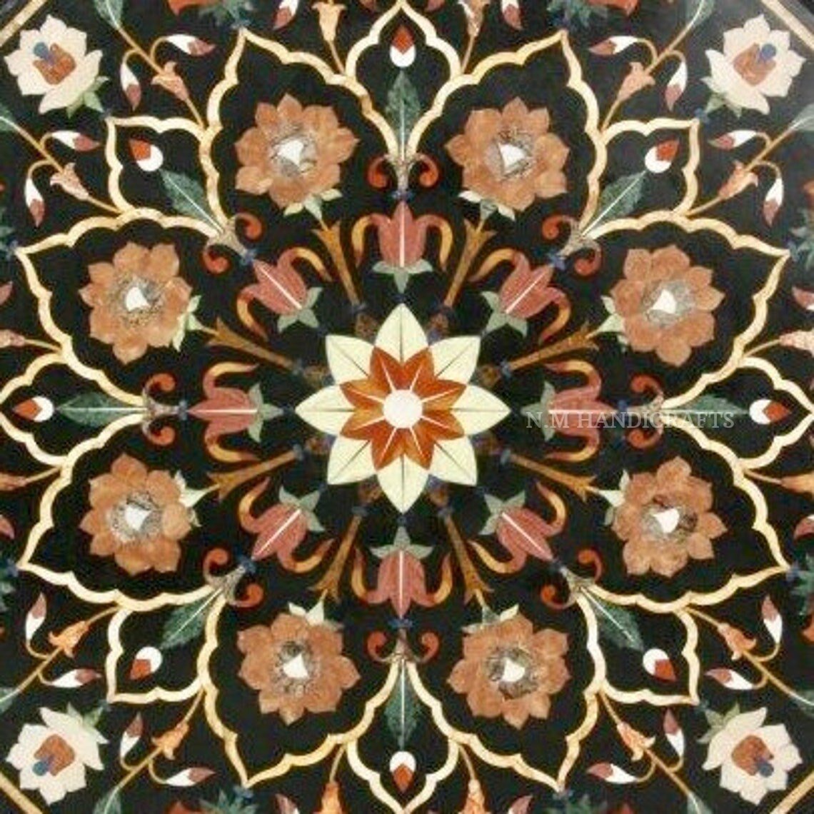 Marble Octagon Coffee Table With Pedestal Base, Floral Inlay, Vintage Art, Mosaic Marquetry, Dining Table Top, Center Table, Hallway Table - Image 3