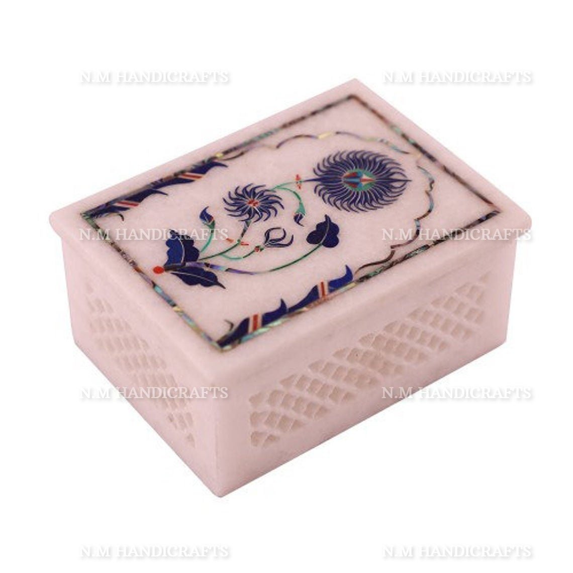 Floral White Marble Inlay Jewelry Box, Spider Art, Semi Precious Stones Inlaid, Trinket Box, Unique Gift For Her, Handcrafted Jewel Box