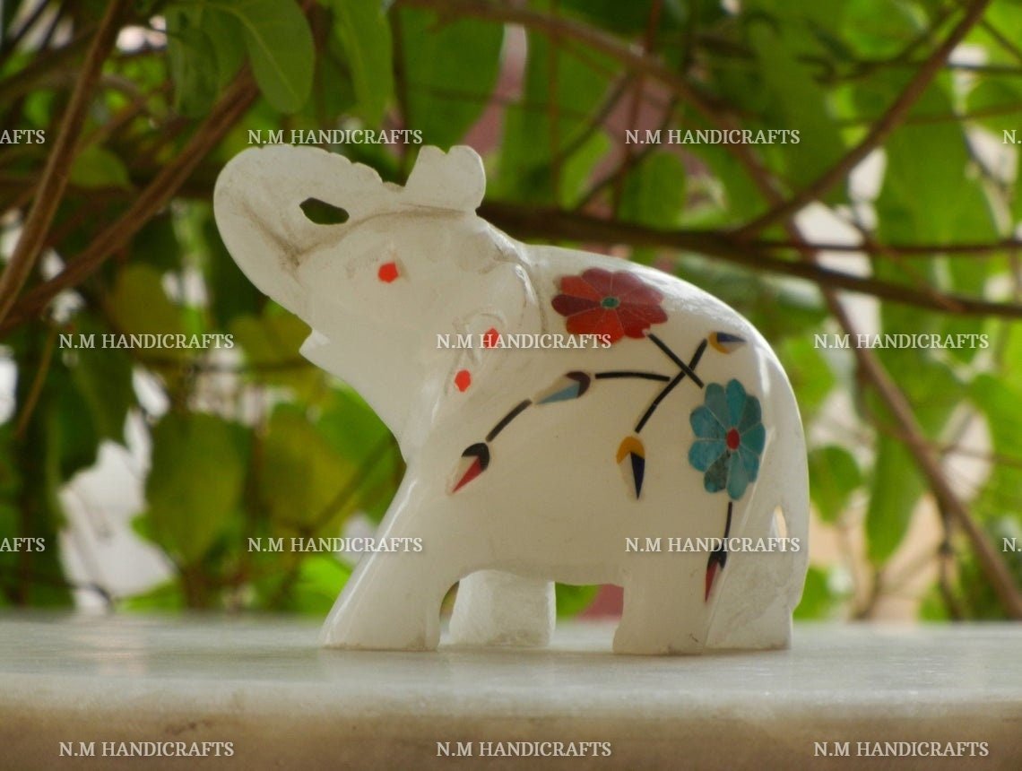 Marble Inlay Baby Elephant, Small Elephant, Pietre Dure Art, Baby Gift, Kids Toy, Home Decor, Table Decor, Animal & Figures, Handmade Art - Image 3