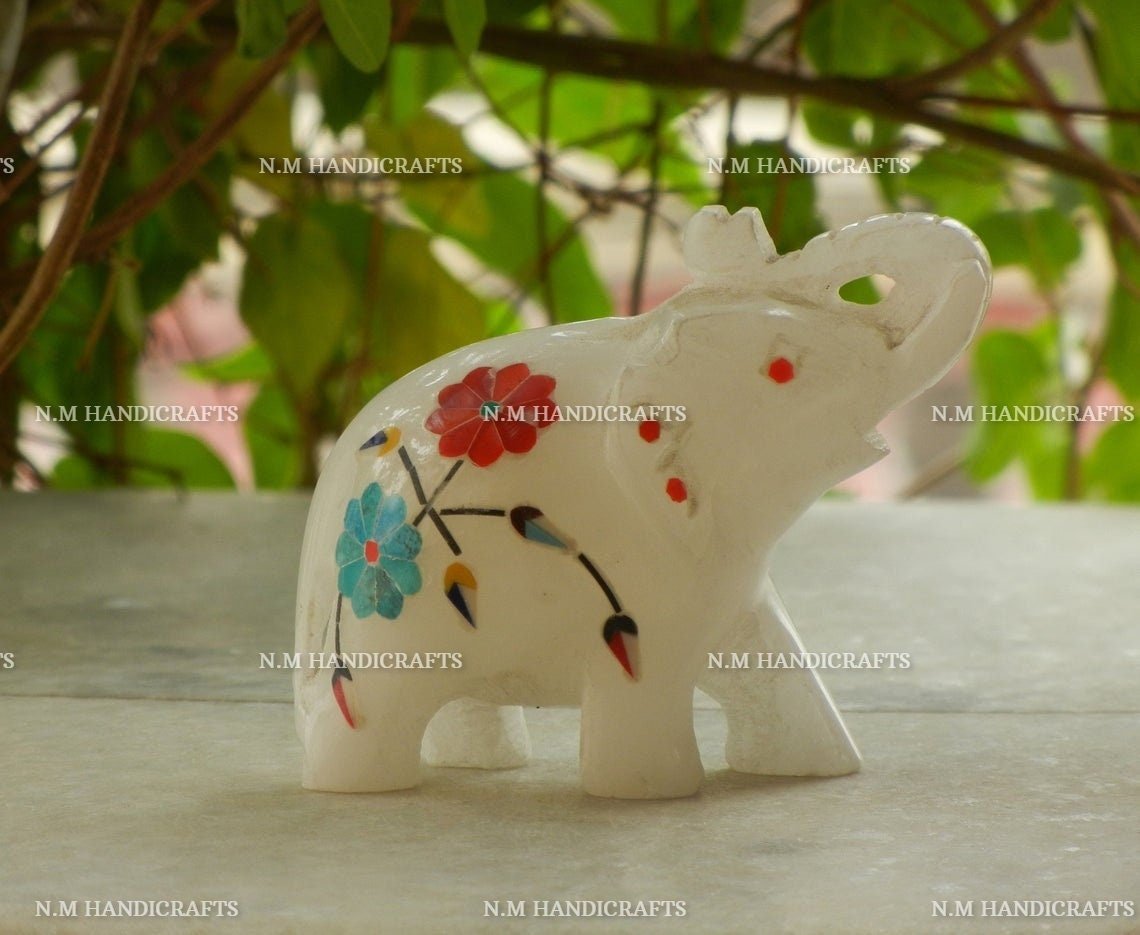 Marble Inlay Baby Elephant, Small Elephant, Pietre Dure Art, Baby Gift, Kids Toy, Home Decor, Table Decor, Animal & Figures, Handmade Art