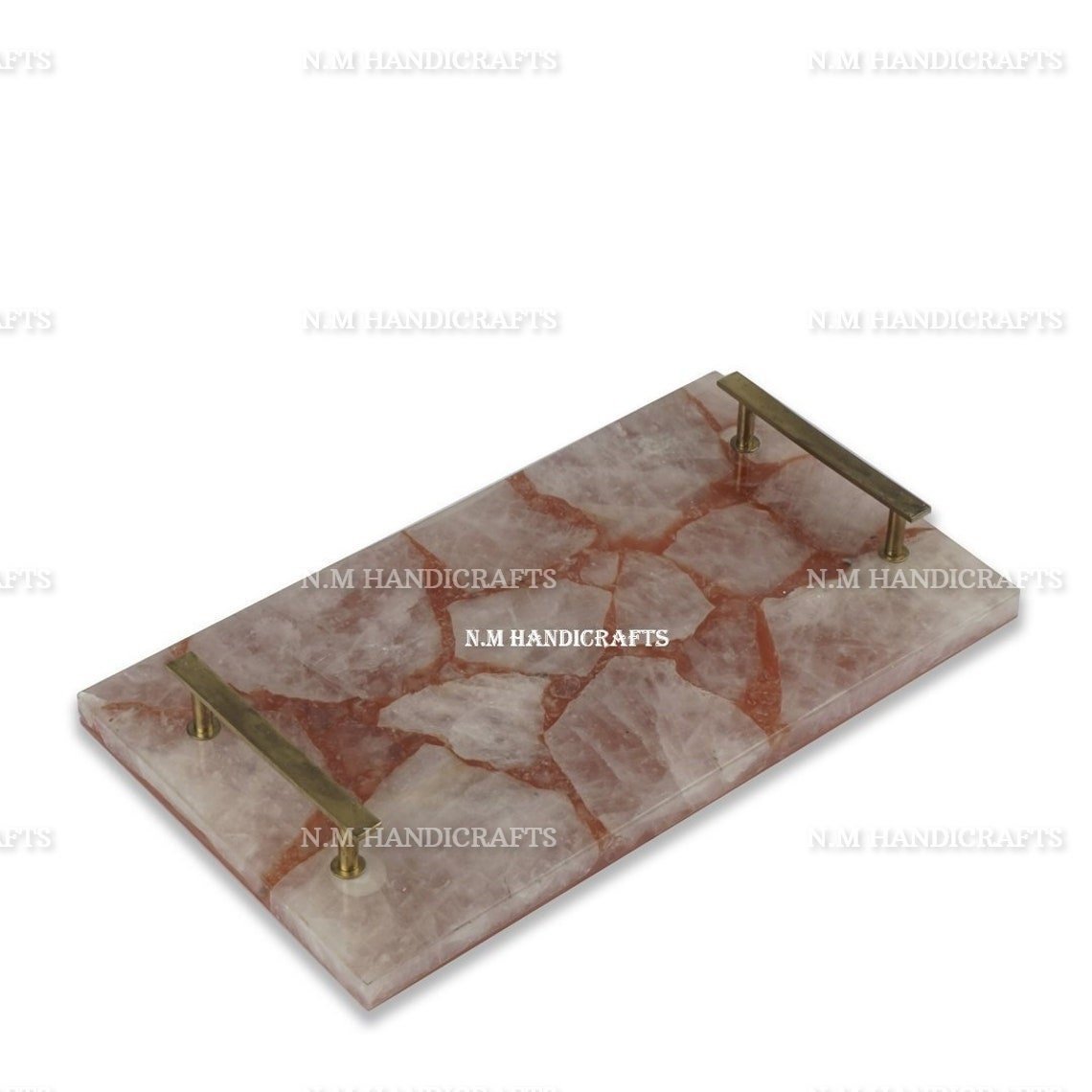 Pink Agate Serving Tray With Gold Handles, Agate Stones Marquetry, Kitchen Accessory, Home Decor, Office Decor - Image 2