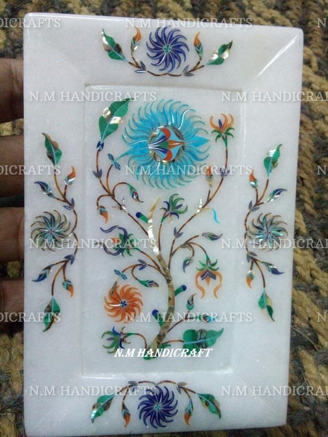 Spider Art On White Marble Tray, Master Piece Of Pietra Dura Art, Semi Precious Stone Inlaid, Serving Tray, Gift, Kitchen Decor, Home Decor - Image 3