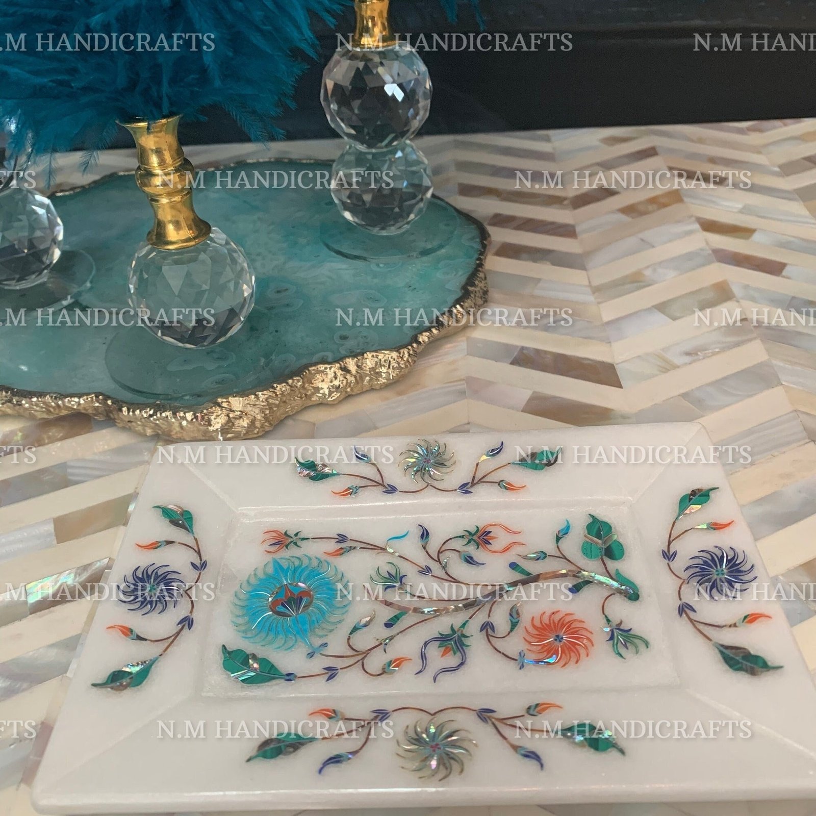 Spider Art On White Marble Tray, Master Piece Of Pietra Dura Art, Semi Precious Stone Inlaid, Serving Tray, Gift, Kitchen Decor, Home Decor