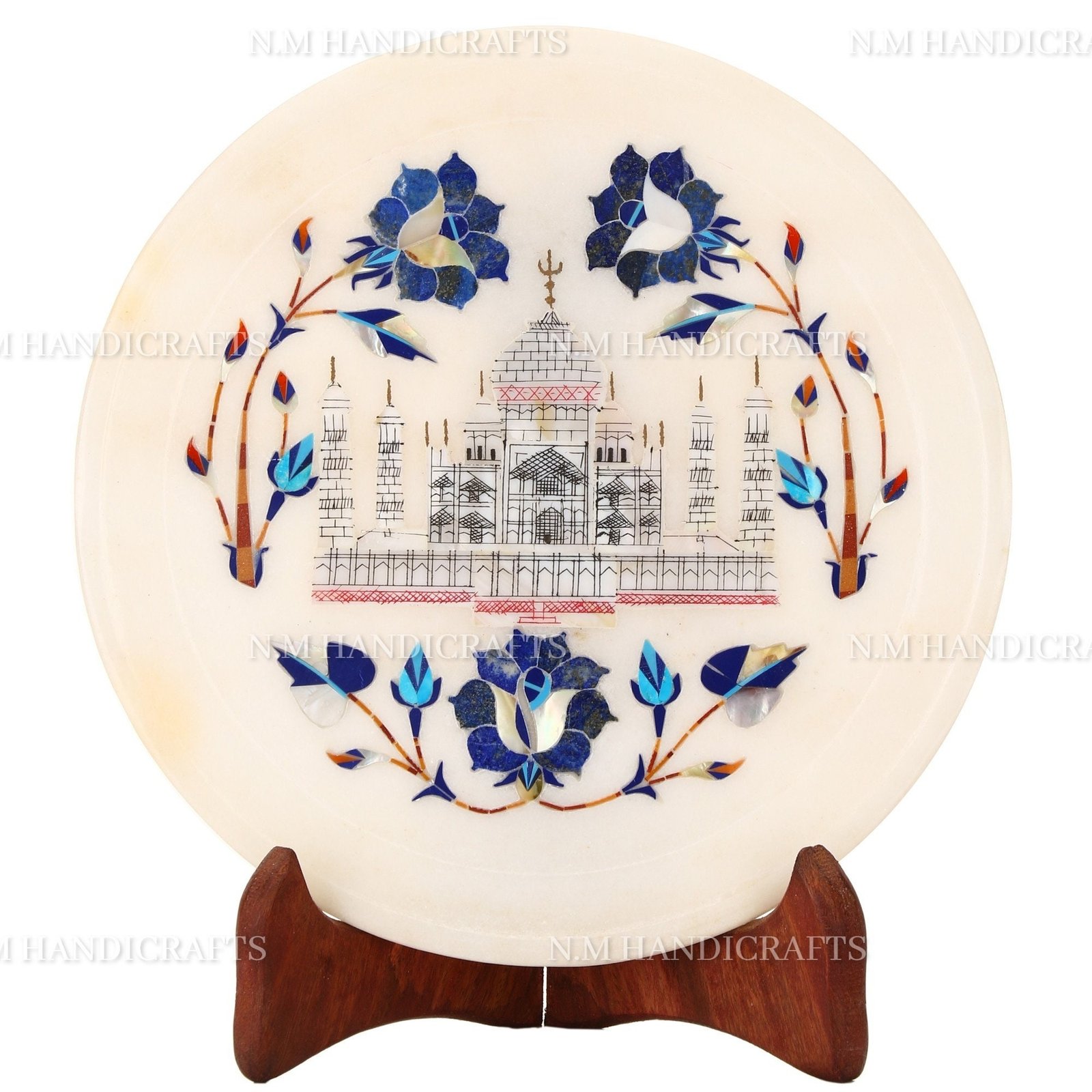 Marble Taj Mahal Plate, Snack Plate, Serving Plate, Seven Wonder Art Plate, Gems Stone, Coaster, Tea Coaster, Plate, Gift, Kitchen Décor