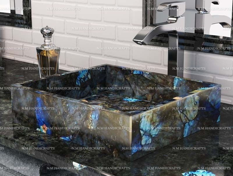 Labradorite Stone Wash Basin Sink, Blue Marble Labradorite Sink, Wash Basin, Bathroom & Kitchen Sink, Marble Sink, Bathroom Accessories