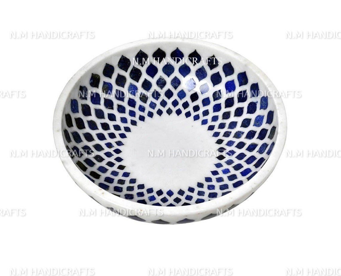 Marble Fruit Bowl, Lapis Lazuli Inlaid, Snack Bowl, Food Bowl, Marble Serve ware, Tray, Platter, Home Decorative, Handmade Bowl,Shaving Bowl