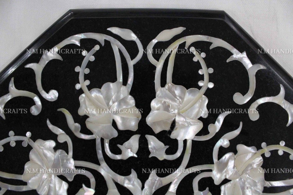 Black Marble Inlay Coffee Table Top, Octagon Table, Mother Of Pearl Shell Inlay, Living Room Furniture, Side & End Table, Center Table,Inlay - Image 2