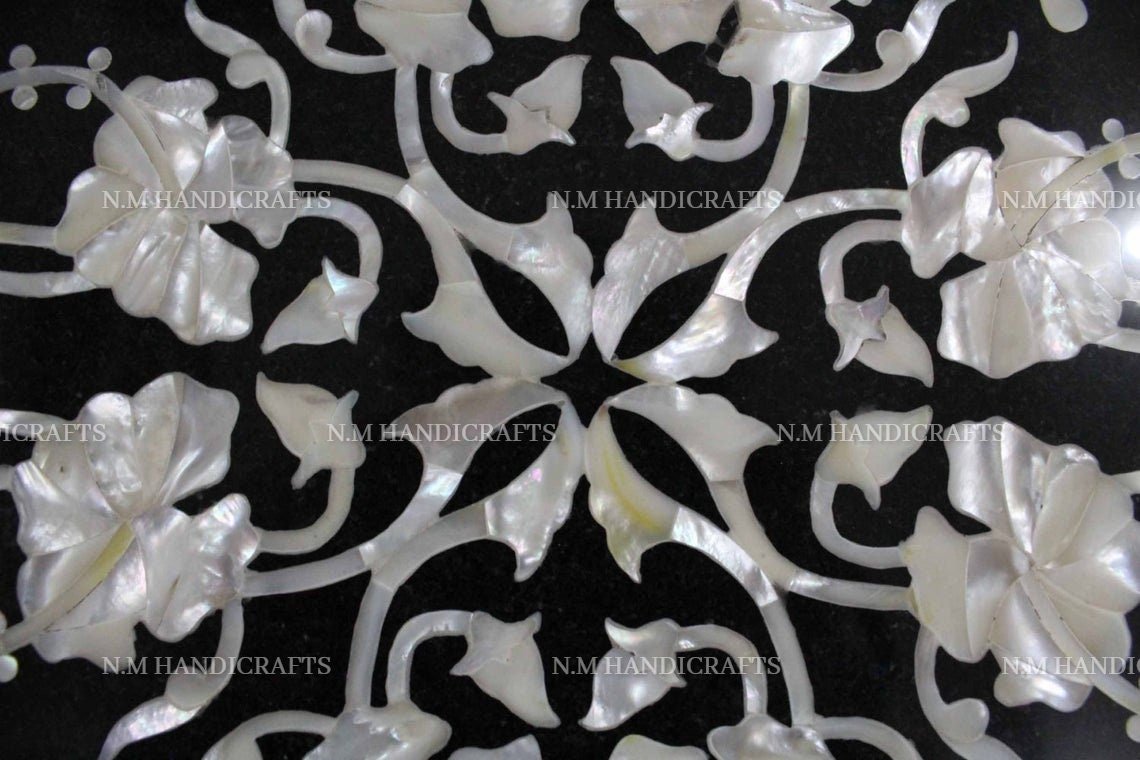 Black Marble Inlay Coffee Table Top, Octagon Table, Mother Of Pearl Shell Inlay, Living Room Furniture, Side & End Table, Center Table,Inlay - Image 3