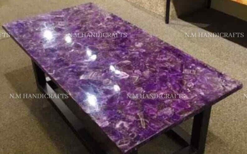 Purple Amethyst Table Top, Agate Table For Coffee, Amethyst Table, Natural Agate, Home Décor Furniture, Amethyst gem stone table, Natural - Image 2