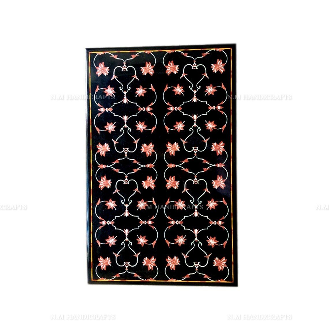 Black Marble Coffee Table, Marble Counter Top, Floral Inlay, Mosaic Marquetry Art, Dining Table, Center Table, Hallway Table, Garden Table - Image 2
